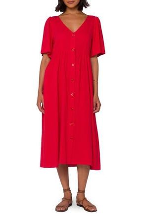 Velvet Heart Buttoned Linen Blend Midi Dress in Saucy Red at Nordstrom Rack, Size Large