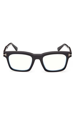 Tom Ford 51mm Square Optical Glasses in Shiny Black /T Logo at Nordstrom