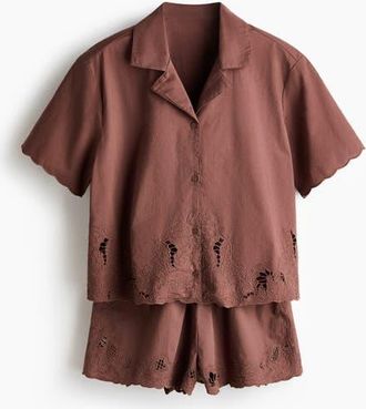 H&M Broderie Anglaise Pyjamas in Dusty Red at Nordstrom, Size Xx-Small