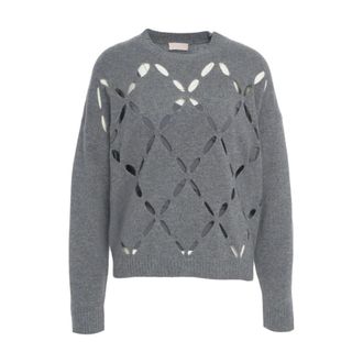 Liu Jo Truien & Vesten, Dames, Grijs, L, Wol, Rondgebreide trui met geometrische uitsnijdingen