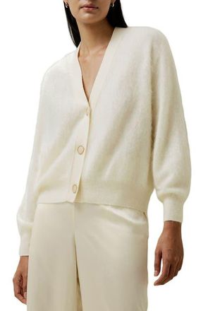 LilySilk Hestia Button Front V Neck Cardigan in White at Nordstrom, Size Medium
