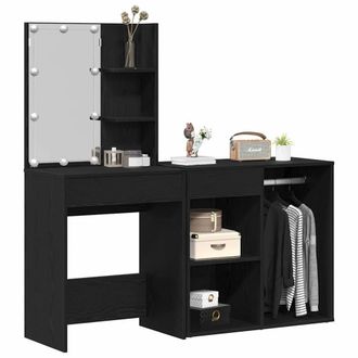 Berkfield Home Modern Dressing Table with LED & Cabinet Black Oak Engineered Wood