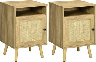 HOMCOM Homcom - conjunto de 2 mesitas de noche mesillas de noche con puertas de rat&aacute;n compartimientos abiertos y antivuelco 39x35x60 cm