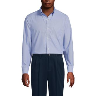 Lands End School Uniform Tailored Fit No Iron Solid Supima Cotton Pinpoint Buttondown Collar Dress Shirt in Vibrant Lapis Mini Check at Nordstrom