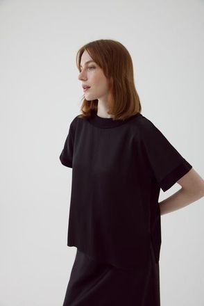 Exquise Alberic Satin Blouse in Black at Nordstrom, Size X-Large