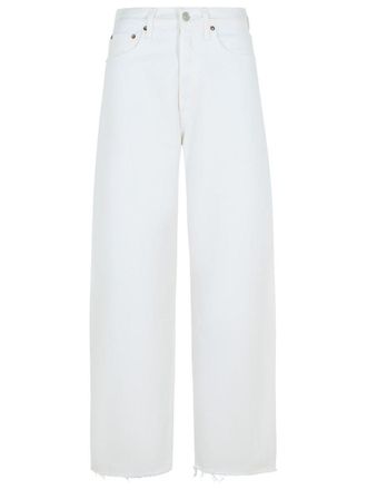 A Gold E Luna White Jeans With Logo Patch On The Rear And Fringed Hem In Denim Woman