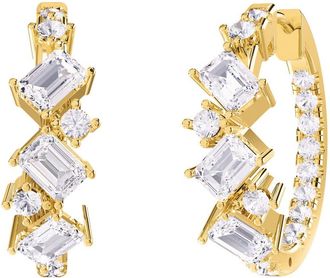 Diamond2Deal 18k Vermeil Plated Silver 2.5 Ct Multi Shape Lab Grown Diamond Hoop Earrings VVS-VS, E-F