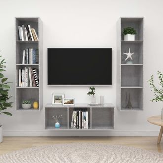 vidaXL Vidaxl - Set De Muebles De Sal&oacute;n 3 Pzas Madera Ingenier&iacute;a Gris Hormig&oacute;n