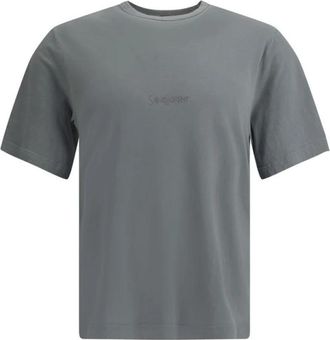Saint Laurent Minimalist Logo T-shirt - Heren - T-shirts - Grijs - XL - Katoen - Tops