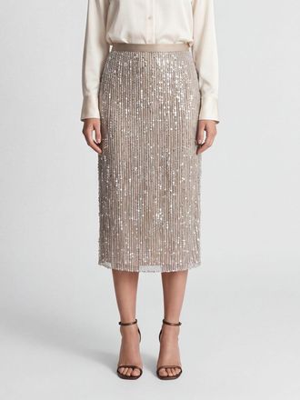 Ami High-Waisted Midi Pencil Skirt with Sequins and a Slit
