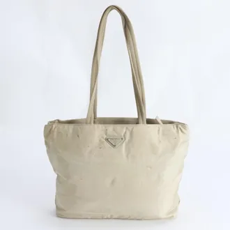 Prada Beige Nylon Handbag Tote Bag (Pre-Owned)