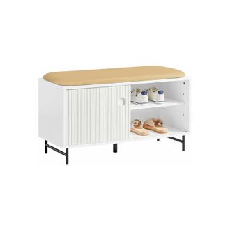 SoBuy Panca con seduta, Scarpiera con 2 ante scorrevoli, Panca ingresso con vano portaoggetti, 85x37x49cm FSR116-W SoBuy