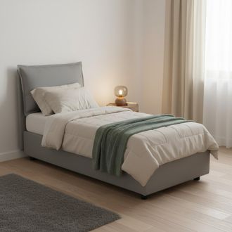 Talamo Italia Talamo Italia - Cama Individual Roberta, Cama Contenedor Con Revestimiento De Tela, 100% Made In Italy, Apertura Lateral, Con Colch&oacute;n 80x190 Cm Inclui