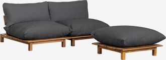 Sklum Sof&aacute; Modular Reclinable De Jard&iacute;n De 2 Piezas Con Puff En Madera De Acacia Brina Sklum Gris Antracita