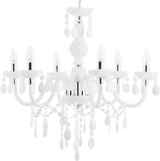 Beliani L&aacute;mpara De Techo De Metal Pl&aacute;stico Blanco Cristales 6 Brazos Colgante Ara&ntilde;a Glamour Elegante Veneciano Sala De Estar Dormitorio Kalang L