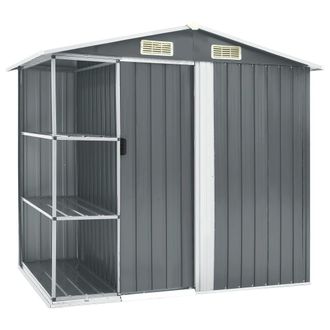 Berkfield Home Garden Shed with Rack Grey 205x130x183 cm Iron | Size: 205 x 130 x 183 cm