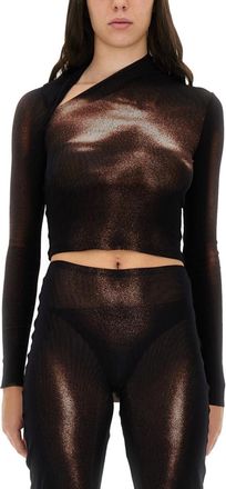 Jean Paul Gaultier Brown Printed One Shoulder Top