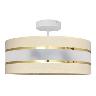Netlighting Helen Cylindrical Pendant Ceiling Light Ecru Gold White 40cm in Beige