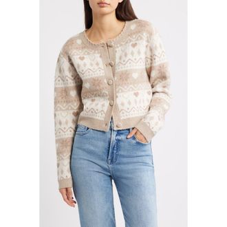 All in Favor Fair Isle Cardigan in Beige Ivory Taupe at Nordstrom, Size X-Large
