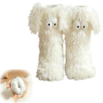 Generic Friends Cozy Socks,Cute Big-Eyes Non-slip Winter Socks for Women,Thick Fleece Warm Floor Slipper Sock,with Ears (white)