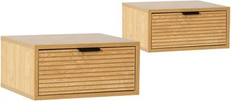 HOMN Juego 2 mesitas de noche flotante 1 caj&oacute;n efecto roble