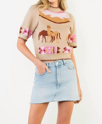 THML Clothing Western - Inspired Short Sleeve Sweater In Beige