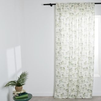 Maisons du monde Cortina de lino y algod&oacute;n con estampado estilo Toile de Jouy, verde, 140x250 cm (unidad)
