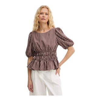 Pinko Pinko, Overhemden, Dames, Bruin, XS, Katoen, Gestreept Viscose Blouse