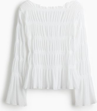 H&M Gesmoktes Top mit U-Boot-Ausschnitt - White