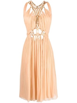 Alberta Ferretti beaded metallic-thread dress - women - Acetate/Silk/Spandex/Elastane/Silk - 40 - Neutrals