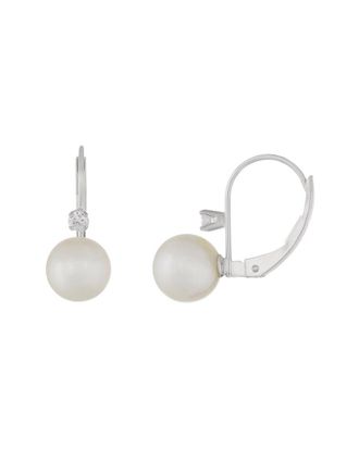 Splendid Pearls 14K 0.06 ct. tw. Diamond & 6-6.5mm Akoya Pearl Earrings