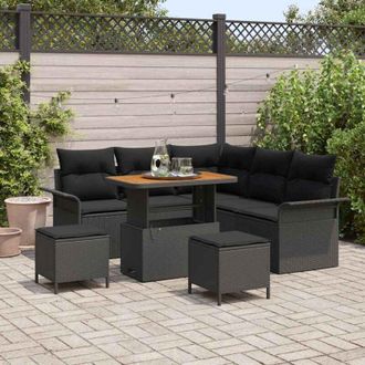 vidaXL Vidaxl - Conjunto De Sof&aacute; De Jard&iacute;n 8 Pcs Negro Rat&aacute;n Sint&eacute;tico