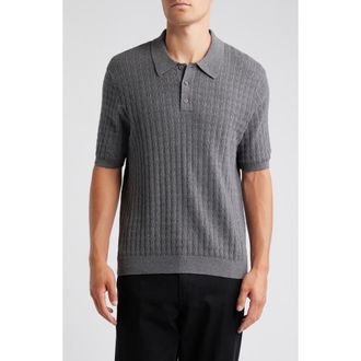 Wax London Naples Diamond Ribbed Cotton & Cashmere Polo Sweater in Grey Marl at Nordstrom Rack, Size X-Large