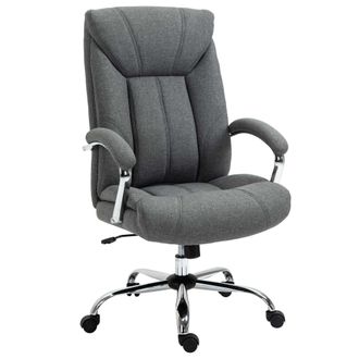 Vinsetto High Back Home Office Chair Swivel Linen Fabric Desk Armchair - Grey | TJ Hughes