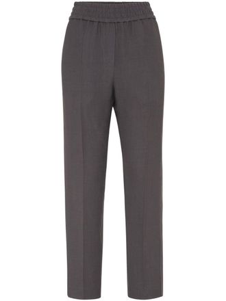 Brunello Cucinelli high-waist cropped trousers - women - Viscose/Linen/Flax - 44 - Grey