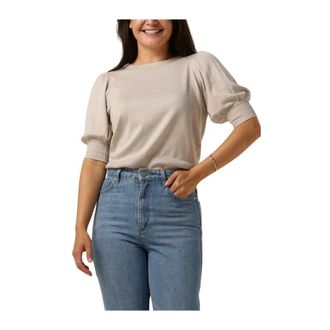 Minus Liva Gebreide Tee - Dames - Ronde hals truien - Beige - L - Truien & Vesten