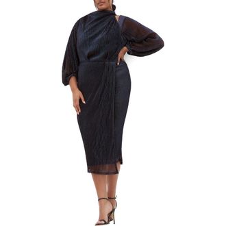 City Chic Jaylee Metallic Long Sleeve Sheath Dress in Midnight at Nordstrom Rack, Size Xxl/24W