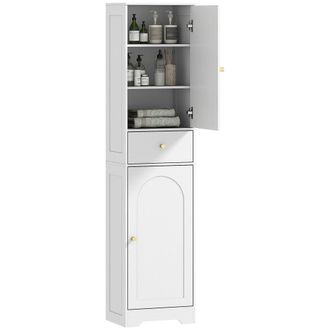 HOMCOM Tall Bathroom Storage Cabinet with Arch Doors Adjustable Shelf White | TJ Hughes