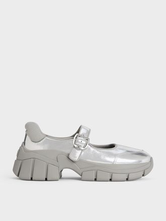 Charles & Keith Yunna Metallic Leather & Recycled Fabric Mary Jane Sneakers