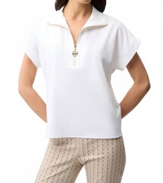 Joseph Ribkoff Quarter Zip Neck Poplin Top In White