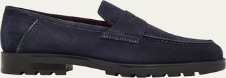 Santoni Mens Rock Suede Lug Sole Penny Loafers
