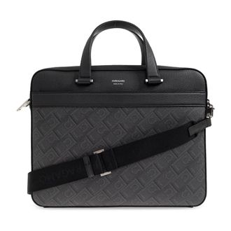 Ferragamo Monogram Aktetas - Heren - Laptoptassen - Grijs - ONE Size - Leer - Tassen