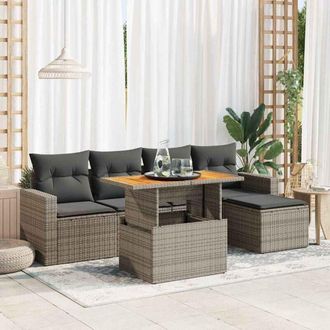 vidaXL Vidaxl - Set De Muebles De Jard&iacute;n 6 Pzas Y Cojines Rat&aacute;n Sint&eacute;tico Gris