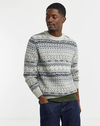 Jacamo Knitted Fairisle Crew Neck Jumper