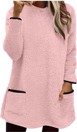 Generic Womens Fleece Tops UK Fall Winter Long Sleeve Crew Neck Pullover Shirts Dressy Casual Solid Color Sherpa Lined Blouse 2025 Comfy Thick Warm Going Out 