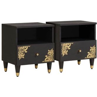 vidaXL Bedside Cabinet 2 pcs Black 40 x 33 x 46 cm Solid Mango Wood vidaXL