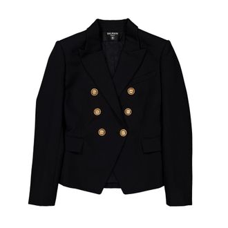 Balmain Double-Breasted Black Wool Blazer, Brand Size 34 ( US Size 2 )