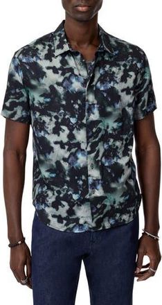 John Varvatos Sean Abstract Woodland Print Short Sleeve Modal Button-Up Shirt in Black at Nordstrom Rack, Size Medium