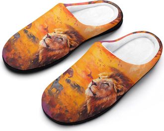 Generic African Savannah Giraffes Lions Slippers Men Winter Warm Cotton Anti-Slip Indoor Slip-Ons House Shoes