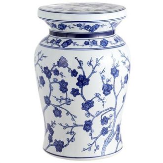 Jonathan Y Designs Cherry Blossom 17.75 Ceramic Garden Stool in White/blue at Nordstrom